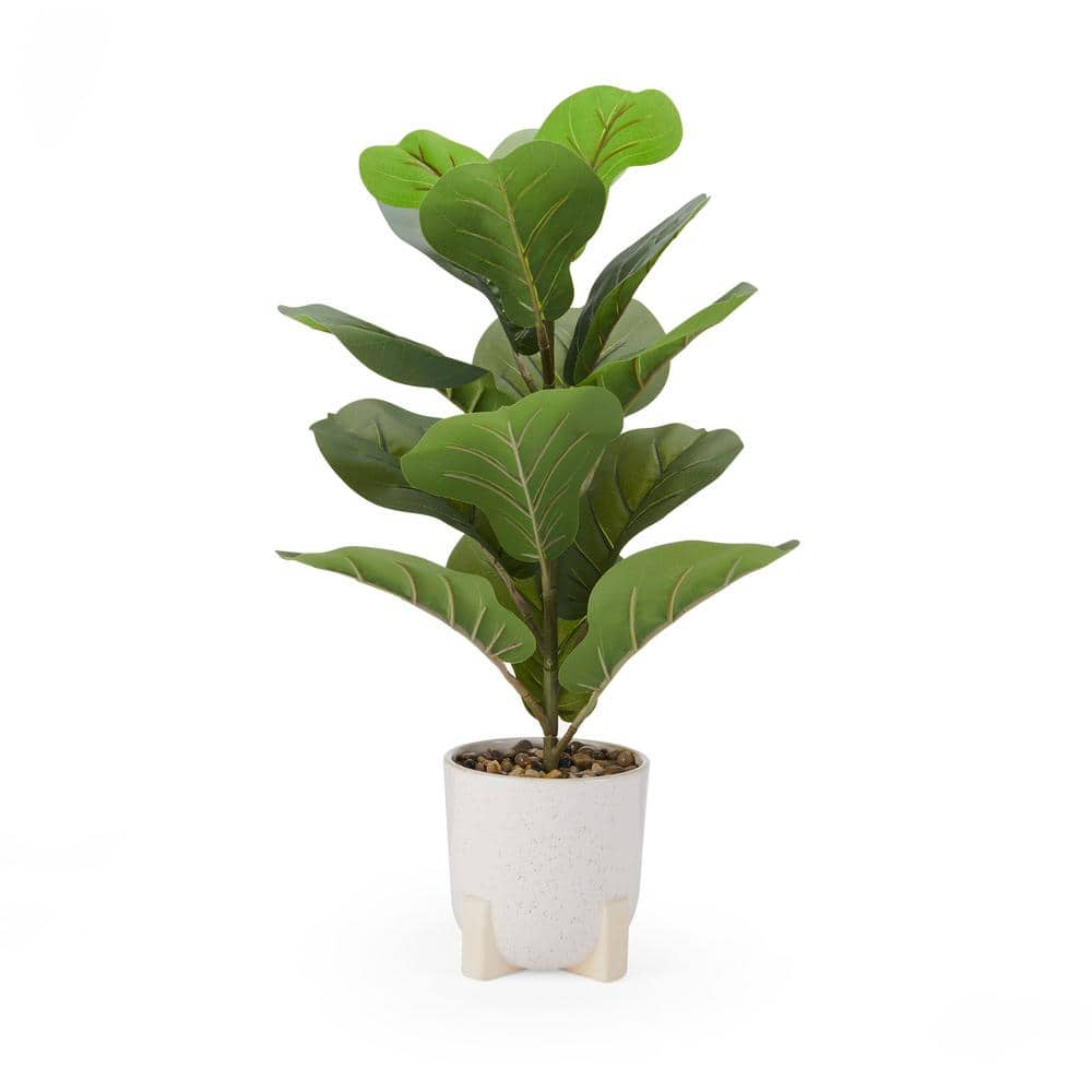 Elements 20 in. Green Artificial Fiddle Leaf in White Ceramic Pot