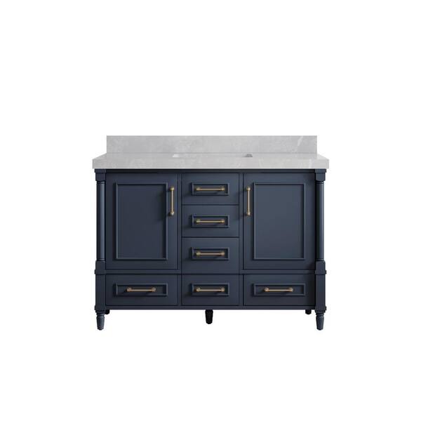 Willow Collections Hudson 48 in. W x 22 in. D x 36 in. H Single Sink Bath Vanity in Navy Blue with 2 in. Pearl Gray Qt. Top