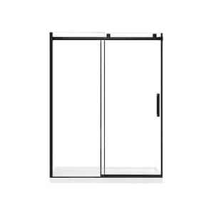 Claridge 60 in. W x 75.98 in. H Sliding Frameless Shower Door in Matte Black Finish with Clear Glass