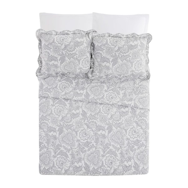 Vera Bradley Java Lace Scalloped 3 Piece Gray Full Queen Quilt Set