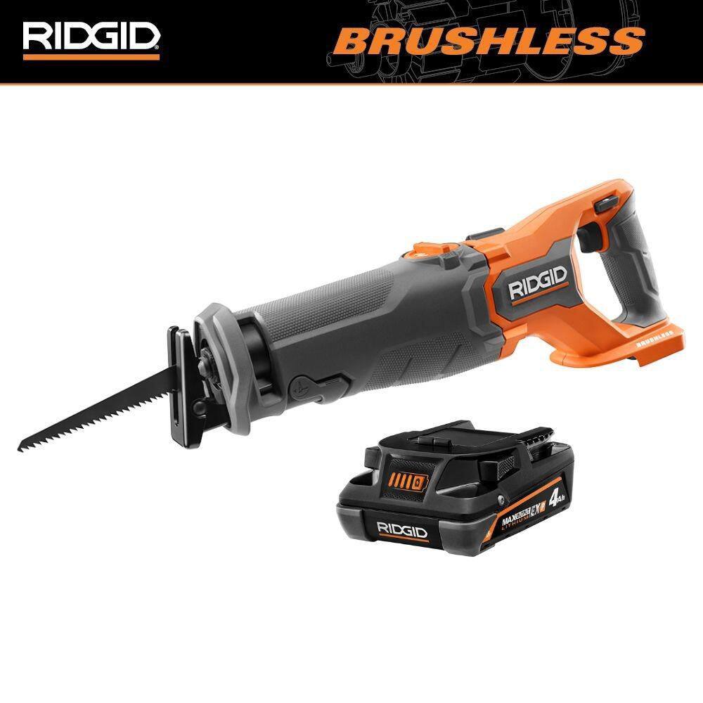 18V Brushless Cordless Reciprocating Saw with 18V 4.0 Ah MAX Output EXP Lithium-Ion Battery -  RIDGID, R8647B-AC840041