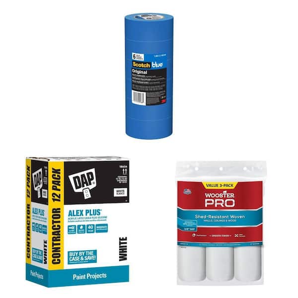 ScotchBlue Tape (6-Pack), Alex Plus Caulk (12-Pack), 9 in. Roller Cover (3-Pack)