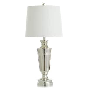 30 in. Polished Nickel, Off-White Task and Reading Table Lamp for Living Room with White Linen Shade