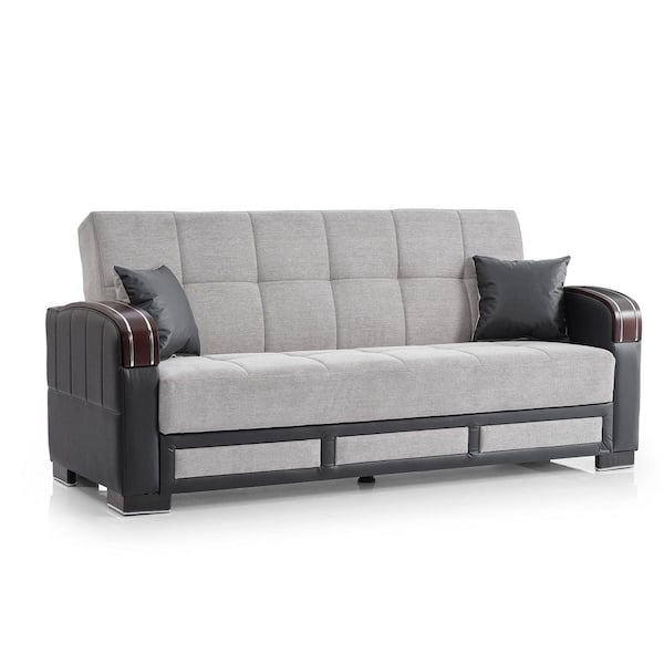 Maya Collection Convertible 87 in. Silver Chenille 3-Seater Twin Sleeper Sofa Bed with Storage