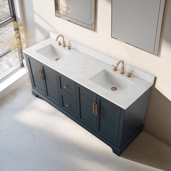まべ Glacier Bay Rory 72 in. Double Sink Walnut Bath Vanity with