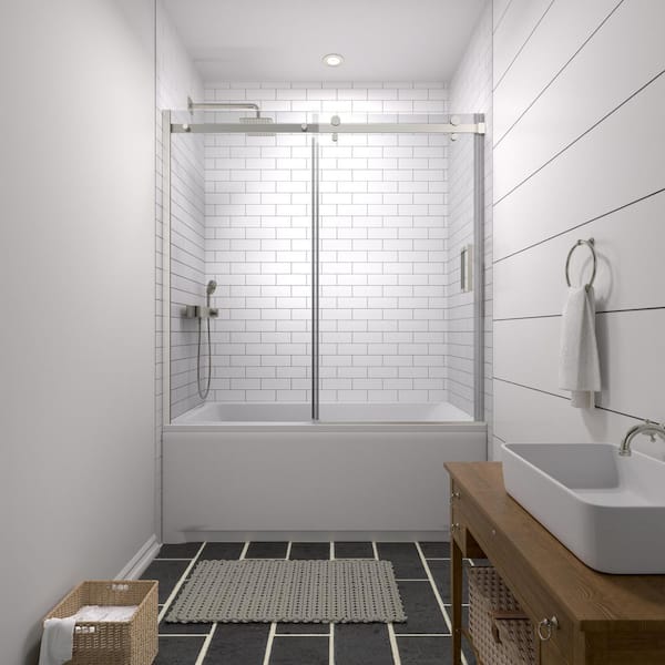 Streamline Avernus 60 in. W x 58 in. H Sliding Bathtub Door, CrystalTech Treated 5/16 in. Tempered Clear Glass, Chrome Hardware
