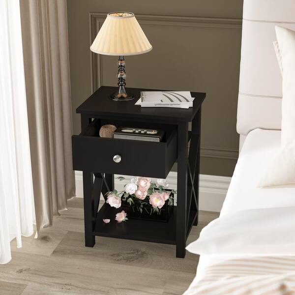 black painted bedside tables