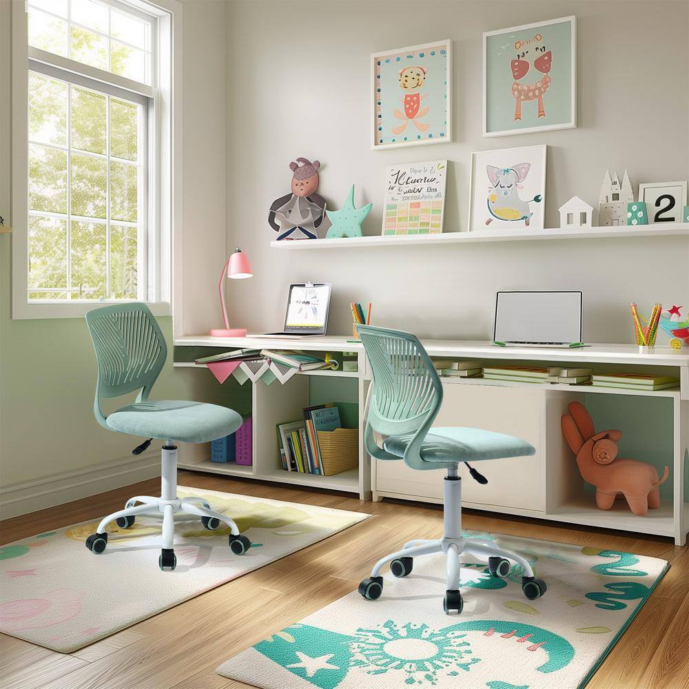 Aqua Mesh and Fabric Armless Swivel Task Chair