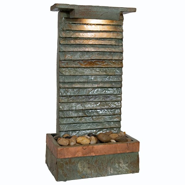 Sunnydaze 19.5 in. Slate Ridge Outdoor Waterfall Fountain with Light
