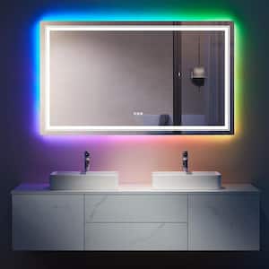 Iridescent 60 in. W x 36 in. H Rectangular Frameless RGB LED Lighted Defog Wall Mount Bathroom Vanity Mirror