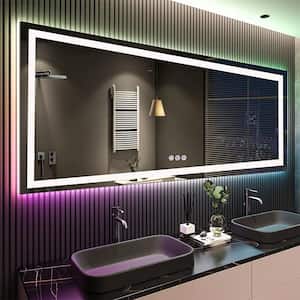 84 in. W x 32 in. H Rectangular Frameless RGB Backlit & LED Frontlit Anti-Fog Tempered Glass Wall Bathroom Vanity Mirror
