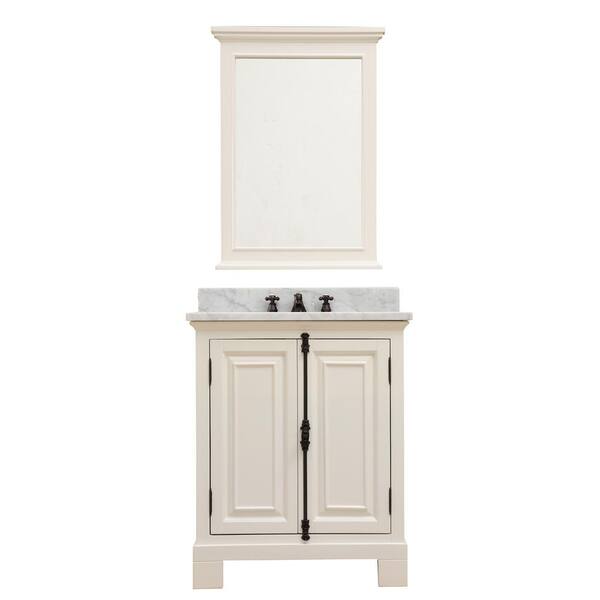 Water Creation Greenwich 30 in. W x 22 in. D Vanity in Antique White with Marble Vanity Top in White with White Basin and Mirror