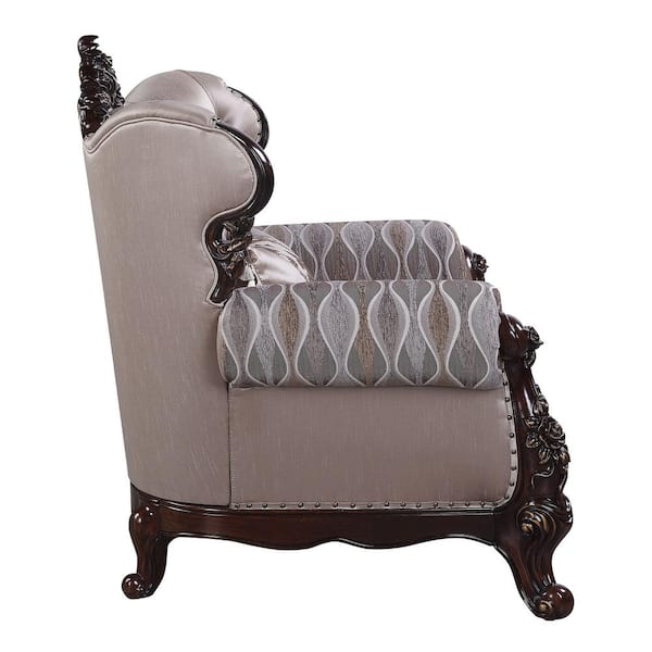 Benbek 70 in. Taupe Fabric 2-Seater Tufted Wing Back Loveseat with 3 Pillows