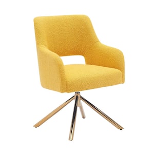 Stain Resistant Boucle Fabric Upholstered Swivel Vanity Stool Side Chair for Living Room Home Office in Mustard