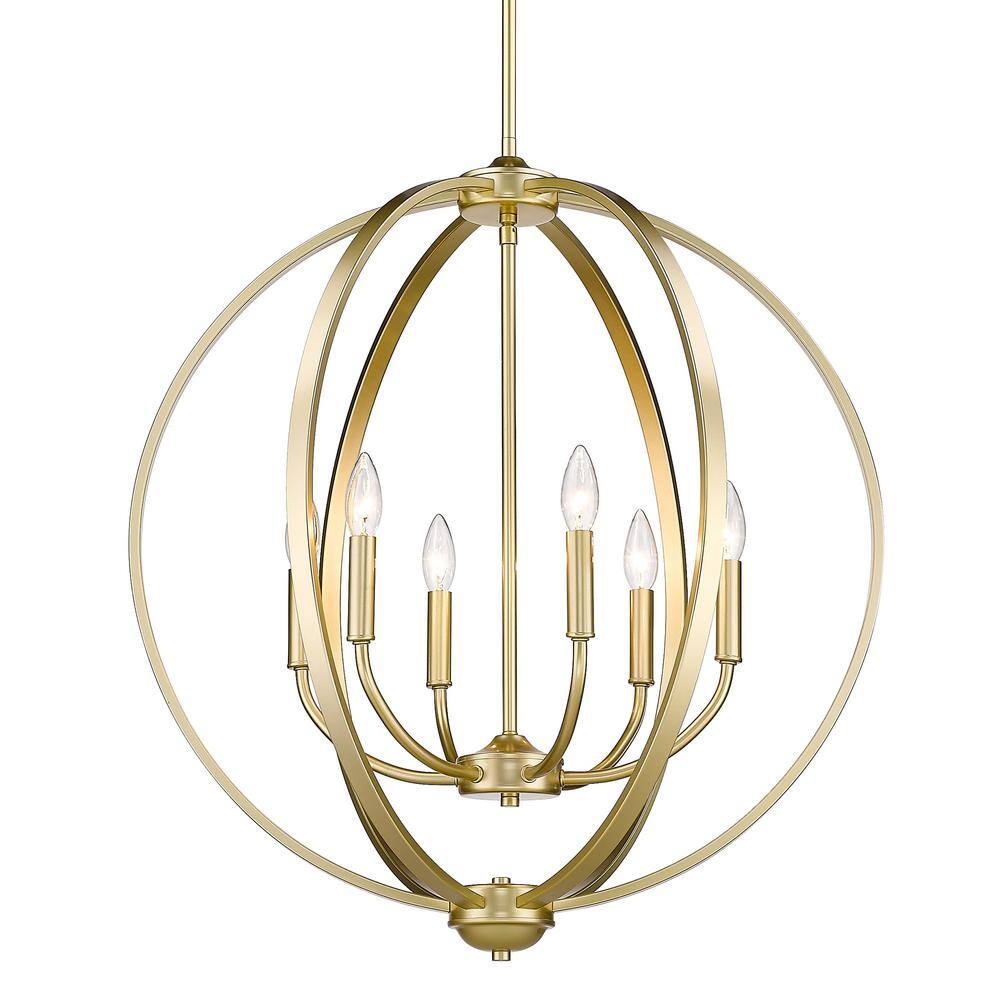 Olympic Gold 6-Light Industrial Chandelier with Curvaceous Arms