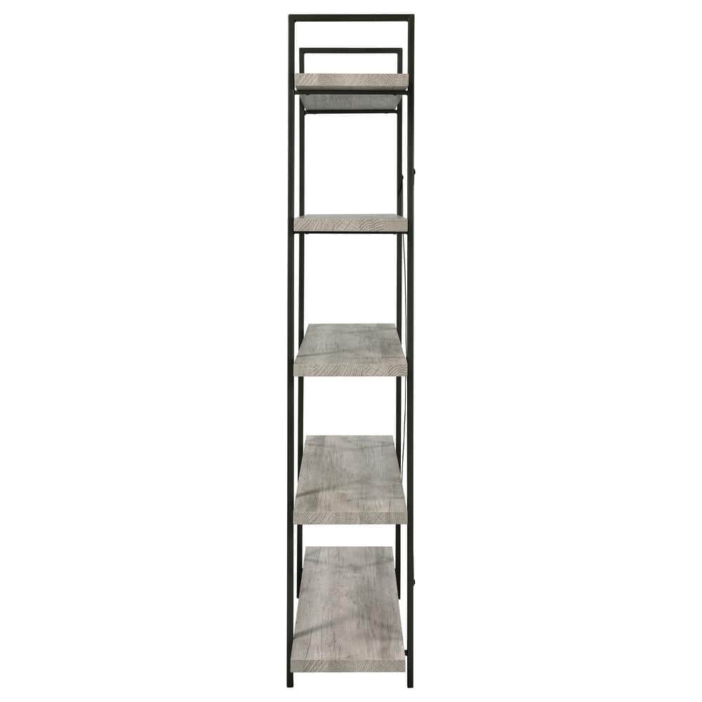 70" Gray Driftwood and Gunmetal 5-Shelf Bookcase