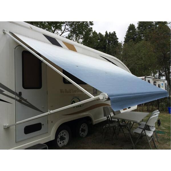 Aleko 12 Ft Rv Retractable Awning 96 In Projection In Blue Fade Rvaw12x8blue24 Hd The Home Depot