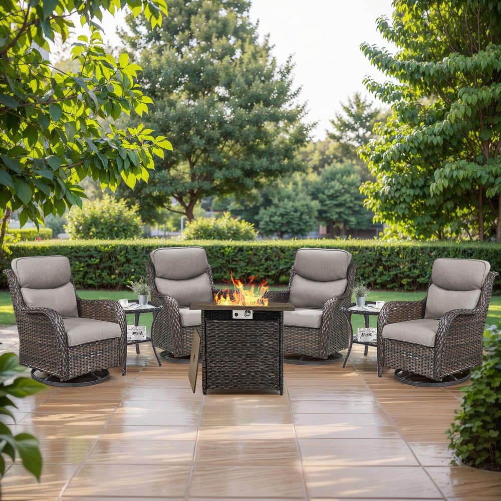 Carolina 7-Piece Brown Wicker Swivel Chairs Set with Fire Pit Table, Thick Gray Cushions price history on PriceWatchPro