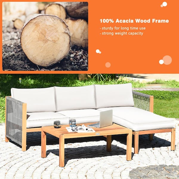 Costway 3-Piece Patio Acacia Wood Sofa Furniture Set Thick