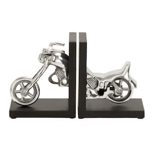 Silver Aluminum Contemporary Motorcycle Bookends 7 in. x 6 in. (Set of 2)