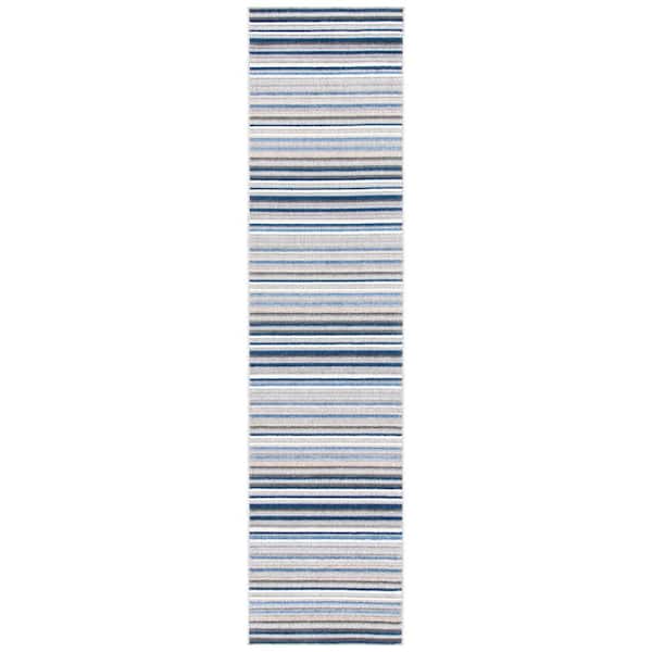 Cabana Gray/Blue 2 ft. x 7 ft. Striped Indoor/Outdoor Runner Rug