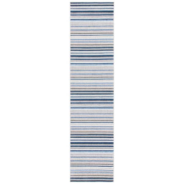 SAFAVIEH Cabana Gray/Blue 2 ft. x 9 ft. Striped Indoor/Outdoor Patio  Runner Rug