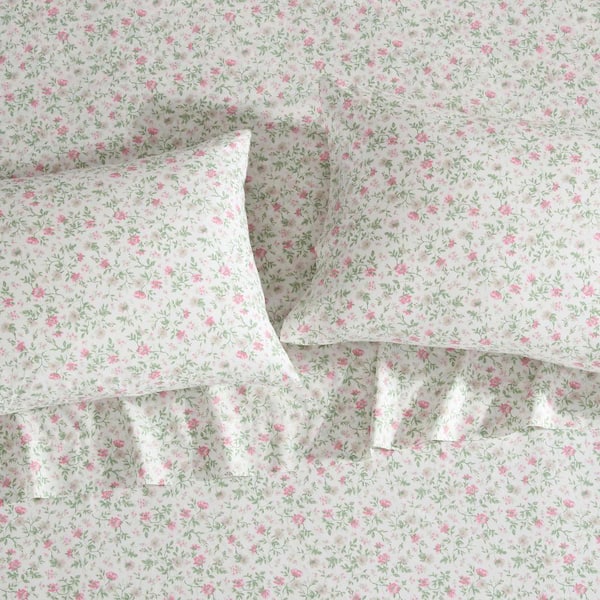 Laura Ashley Bonnie Floral 4-Piece Pink/Green Percale Cotton
