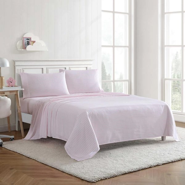 Eddie Bauer Little Stripe 4-Piece Light Pink/White Microfiber