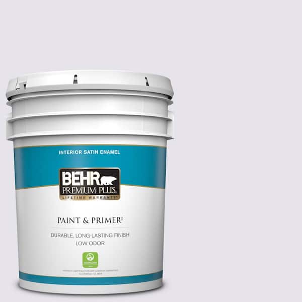 BEHR PREMIUM PLUS 5 gal. #640A-1 Soft Iris Satin Enamel Low Odor Interior Paint & Primer