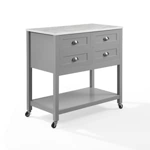 Cornell Gray Kitchen Cart with Faux Marble Top