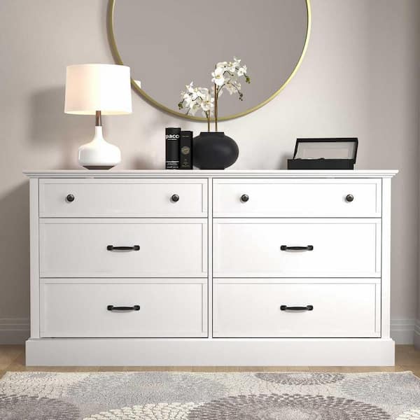 GALANO Xylon 6-Drawer White Dresser with Ultra Fast Assembly (30.8 in. x 58.7 in. x 15.7 in.)