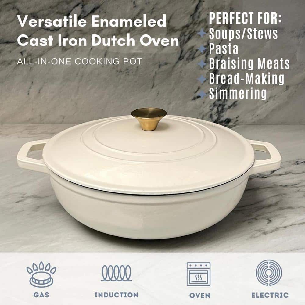 Cream 5 Qt. Enameled Cast Iron Dutch Oven Braiser with Lid