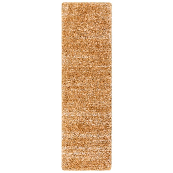 Hudson Shag 2 ft. x 8 ft. Gold/Ivory Solid Marle Runner Rug