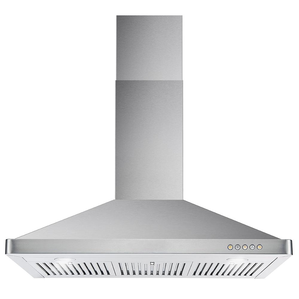 Cosmo 36 in. Ducted Wall Mount Range Hood in Stainless Steel with LED Lighting and Permanent Filters, Stainless Steel with Push Buttons