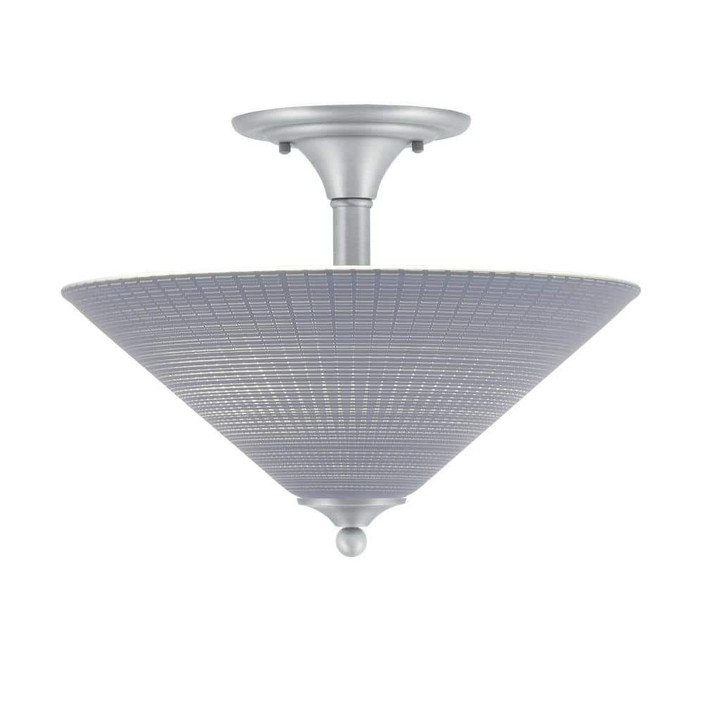 Bristol 13 in. 2-Light Nickel Transitional Semi-Flush Mount with 16 in. Gra