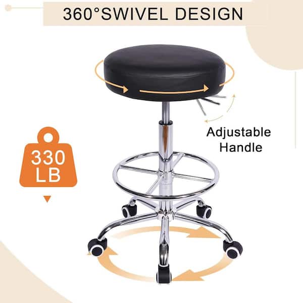 Office Stool Faux Leather Rolling Ergonomic Office Chair in White with Footrest and Wheels