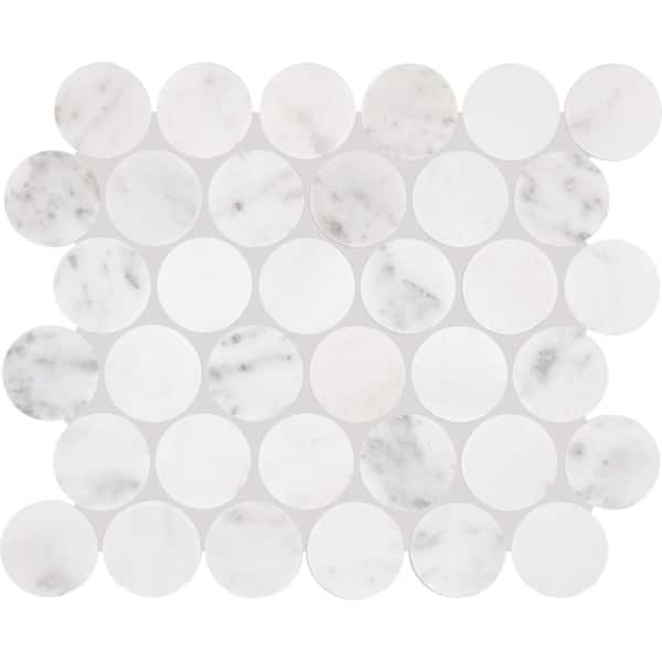 Daltile Stone Decor Accents Glistening Snow 10 in. x 11 in. Marble Jumbo Penny Round Mosaic Tile (12 sq. ft./Case)