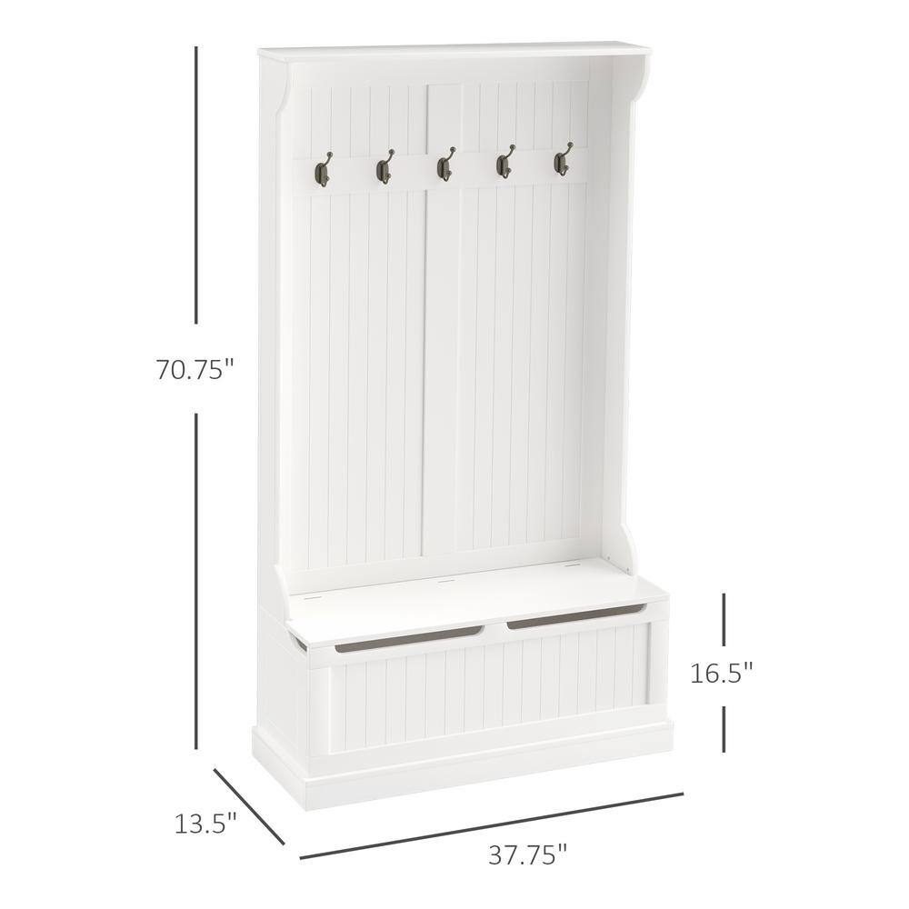 White Hall Tree with Storage Bench and Coat Rack