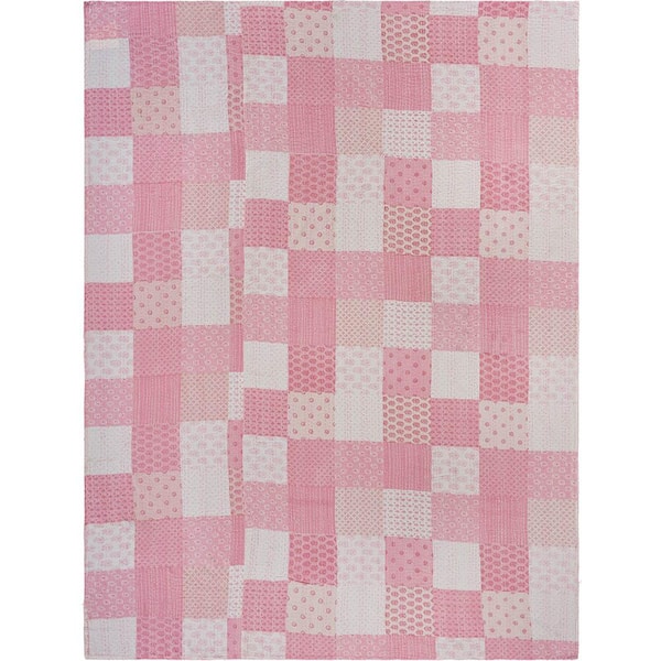 Unbranded Kantha Soft Pink Patchwork Full Cotton Coverlet