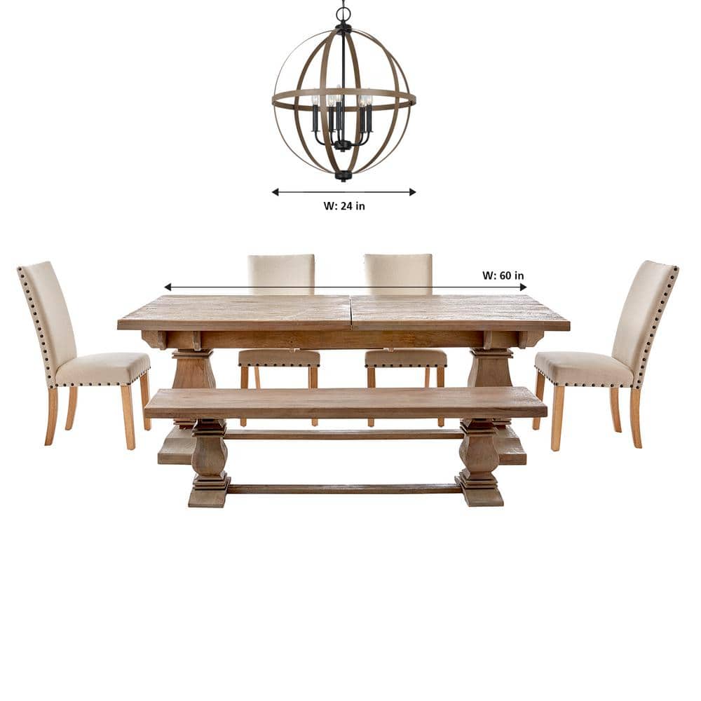 Calhoun 24" Steel Cage Globe Chandelier in Cerused Oak