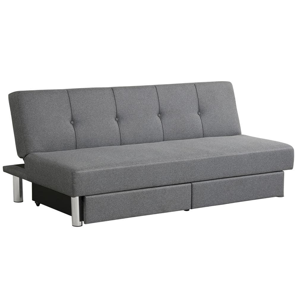 Costway 73 in. Grey Fabric Convertible Futon Sofa Bed Adjustable