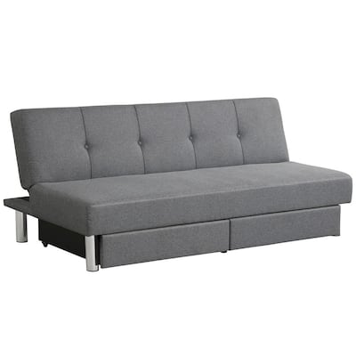 73 in. Grey Fabric Convertible Futon Sofa Bed Adjustable Couch Sleeper with Two Drawers
