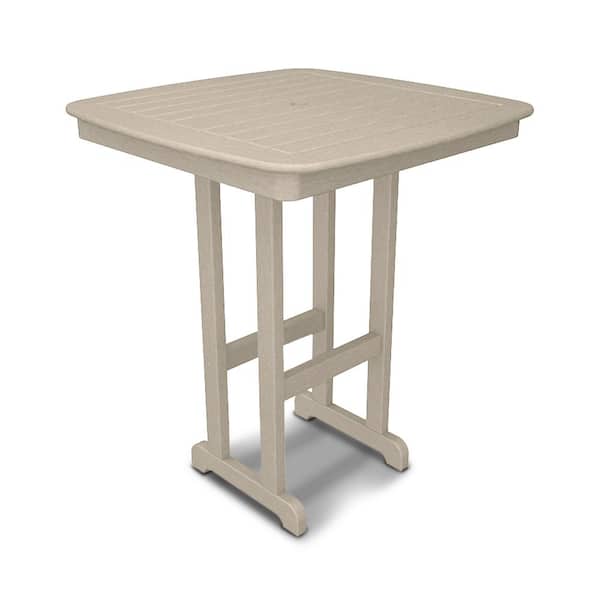 POLYWOOD Nautical Sand 37 in. Plastic Outdoor Patio Bar Table