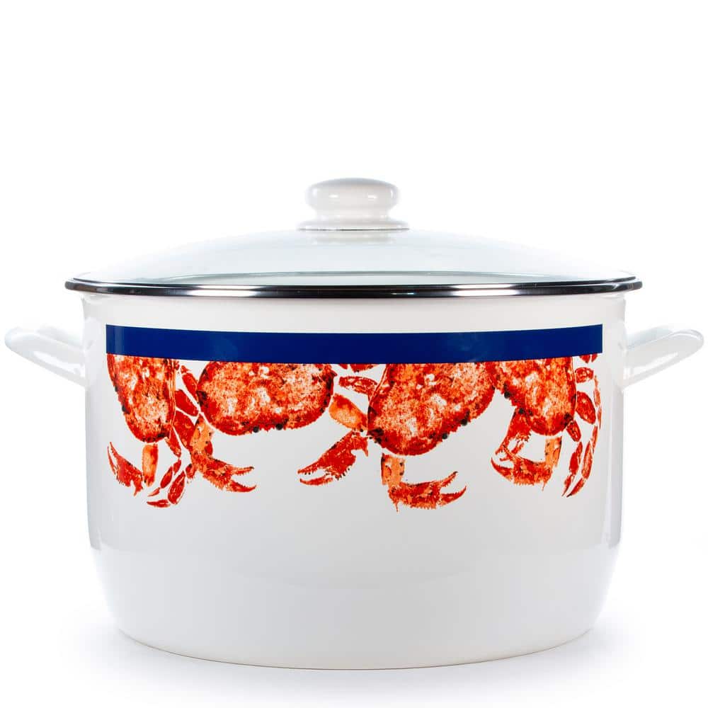 18 qt White Enamelware Stock Pot with Crab Print