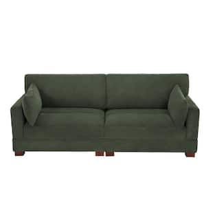 84.6 in. Modern Square Arm Corduroy Fabric Upholstered Rectangle 2-Seater Sofa in. Green With Two Pillows