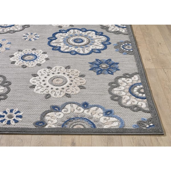 Ava Gray 2 ft. x 4 ft. Bohemian Floral Indoor/Outdoor Area Rug