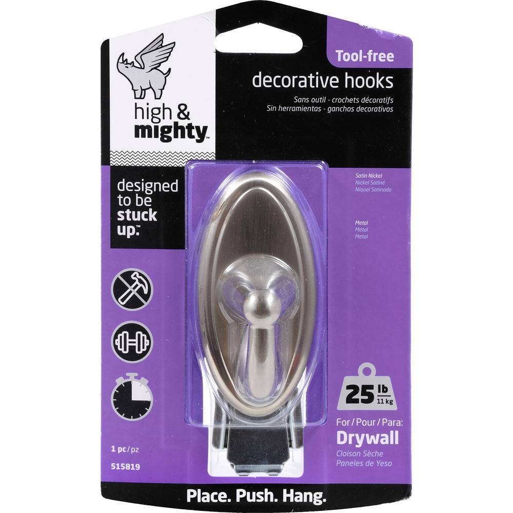Satin Nickel Oval Metal Hook for Drywall Installation