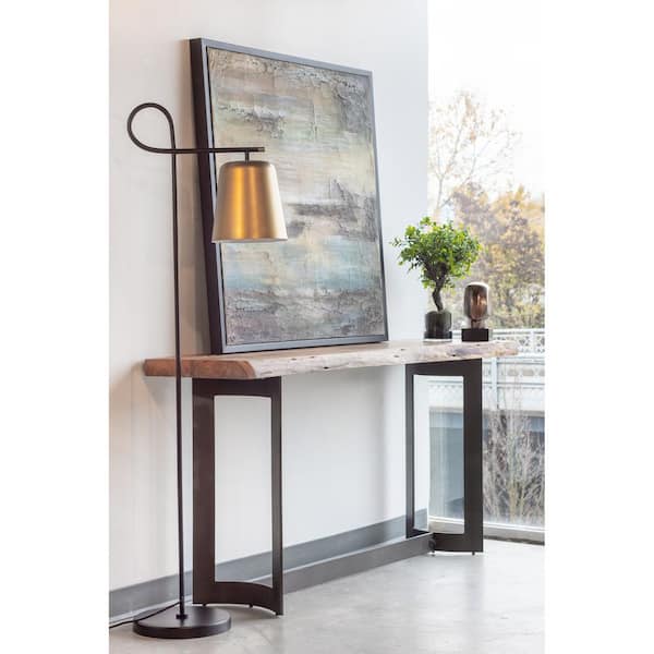 Ellis 68 in. Natural Stain Rectangle Acacia Wood Console Table with Iron Base