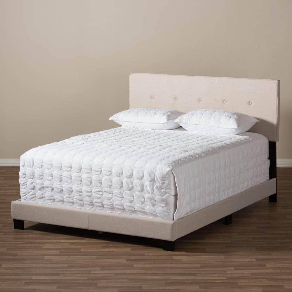 Queen Light Beige Upholstered Bed with Tufted Headboard