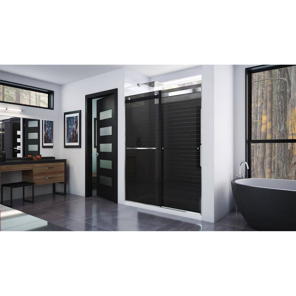 Smoke Gray Frameless Glass Bypass Shower Door with Chrome Finish